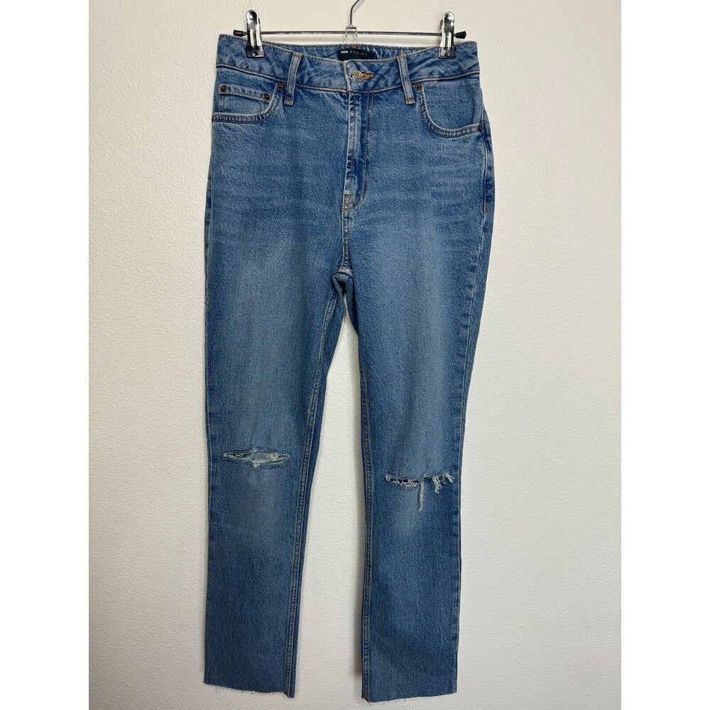 Asos Design Sz 26/32 Distressed Knee Jeans Medium Wash Denim Cotton Stretch NWOT